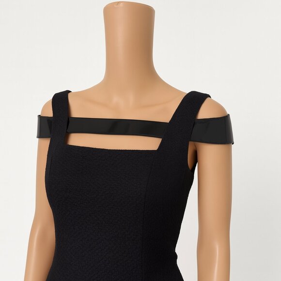 Joanna Mastroianni  Black Dress Glossy Trim Off-Shoulder - Size 8 - Picture 5 of 5